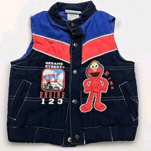 Sesame Street Fire Engine And Fireman Elmo Button Up Vest Boys Size 18M Vintage